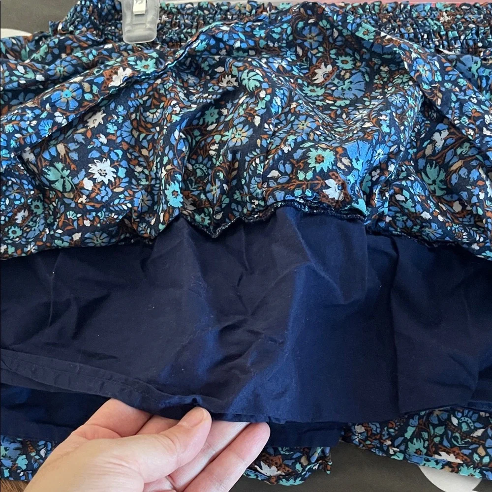 Vineyard Vines Blue Floral Ruffle Mini Skirt | Elastic Waist